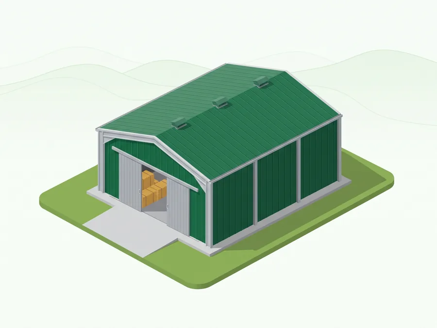 Illustration : Hangar fermé bardé
